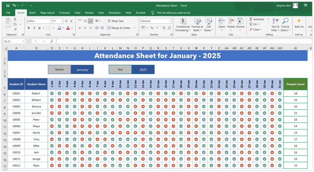 Excel Attendance Template Sheet