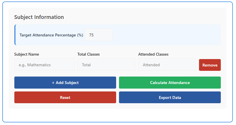 Attendance Calculator subject wise